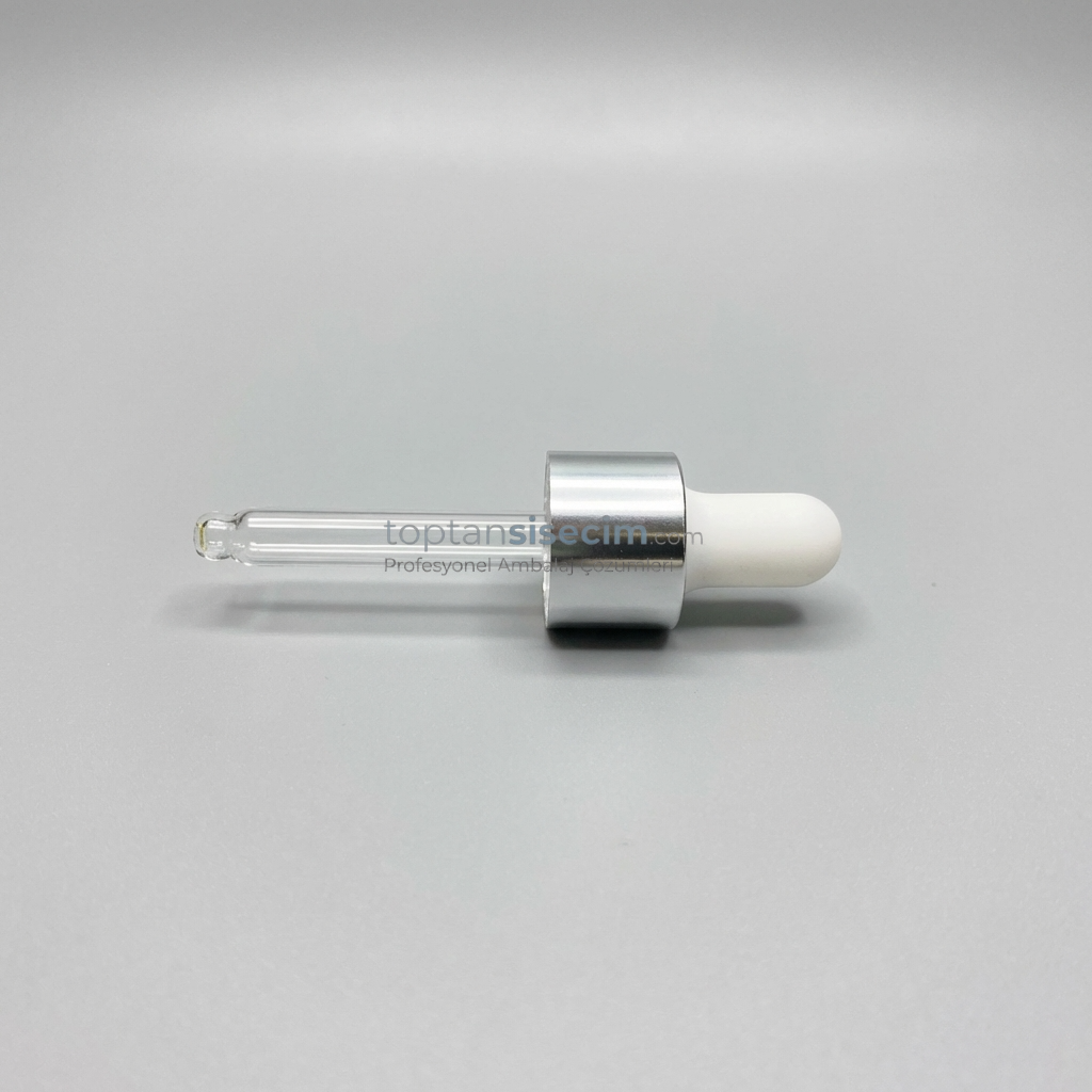 18 MM 10 CC BEYAZ EMZİKLİ GÜMÜŞ METAL CAM DAMLALIK TAKIMI