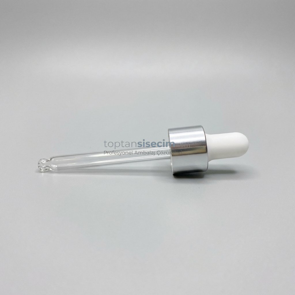 18 MM 30 CC BEYAZ EMZİKLİ GÜMÜŞ METAL CAM DAMLALIK TAKIMI
