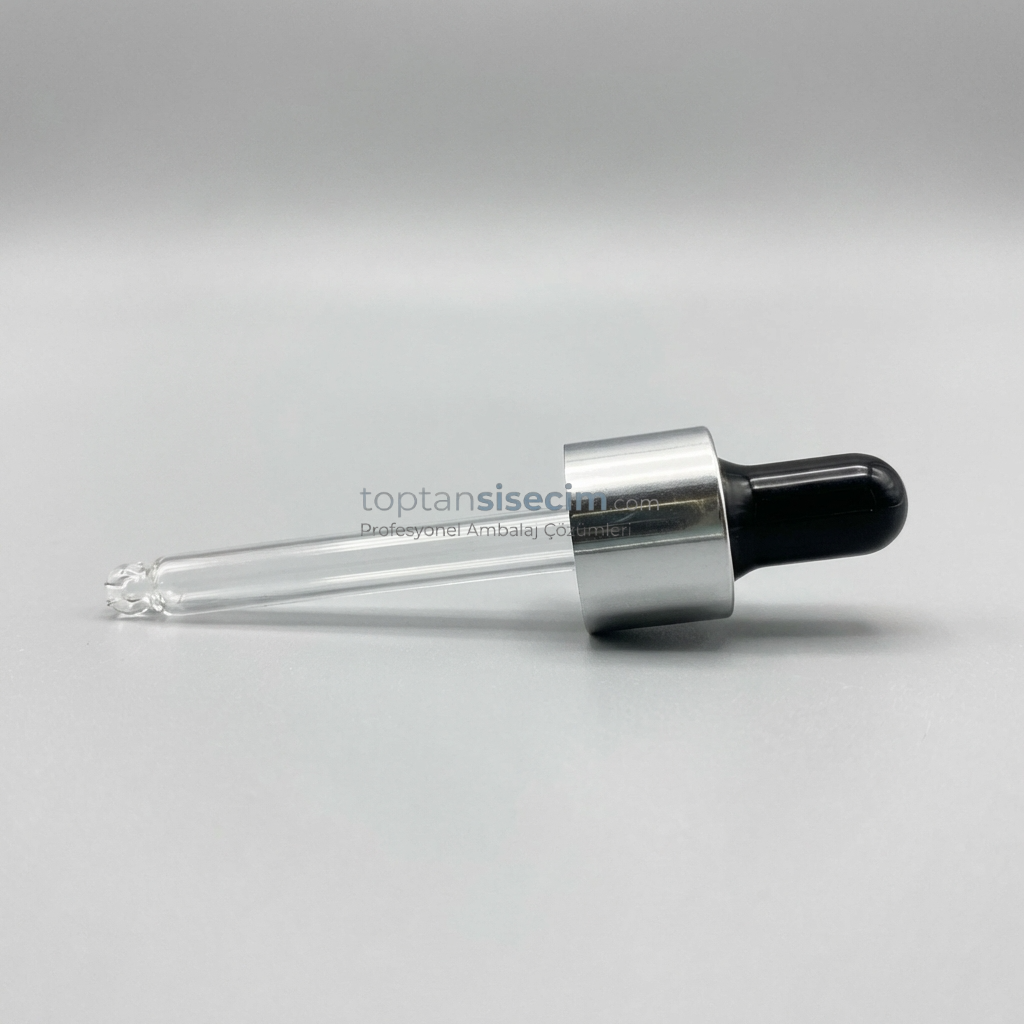 18 MM 20 CC SİYAH EMZİKLİ GÜMÜŞ METAL CAM DAMLALIK TAKIMI