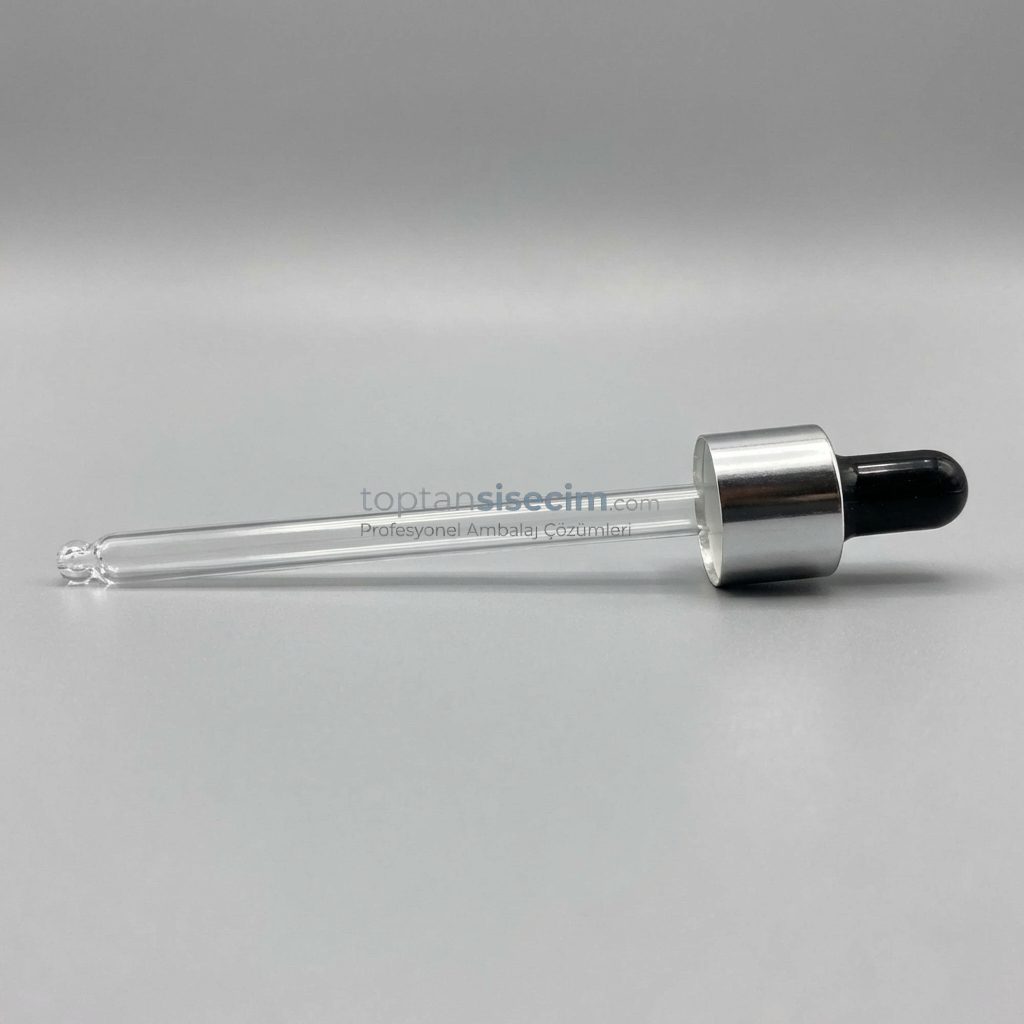 18 MM 100 CC SİYAH EMZİKLİ GÜMÜŞ METAL CAM DAMLALIK TAKIMI