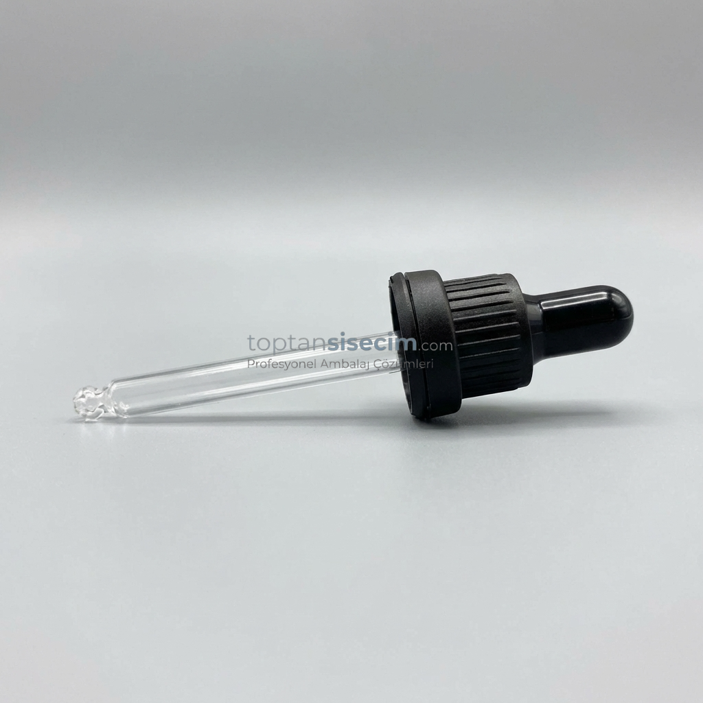 18 MM 30 CC SİYAH EMZİKLİ KİLİTLİ PLASTİK CAM DAMLALIK TAKIMI