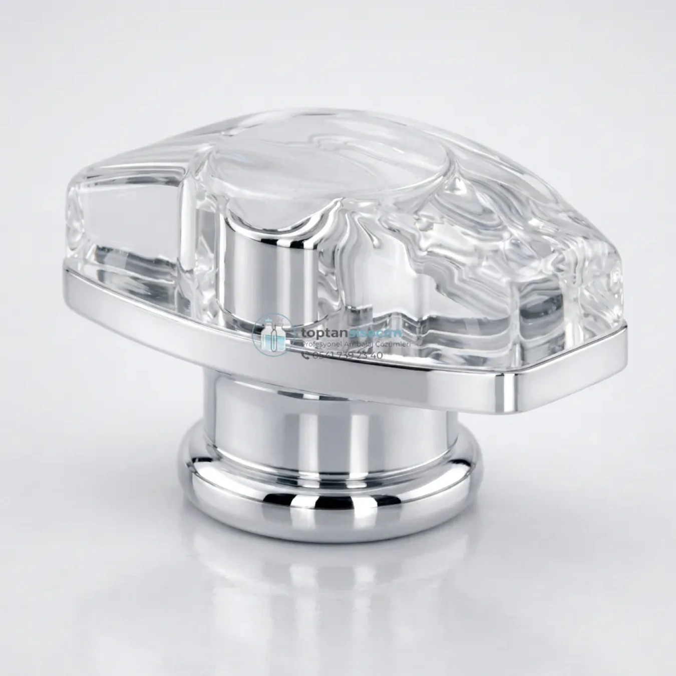 XC0126S ŞEFFAF KRİSTAL SILVER TABANLI PARFÜM ŞİŞESİ KAPAĞI